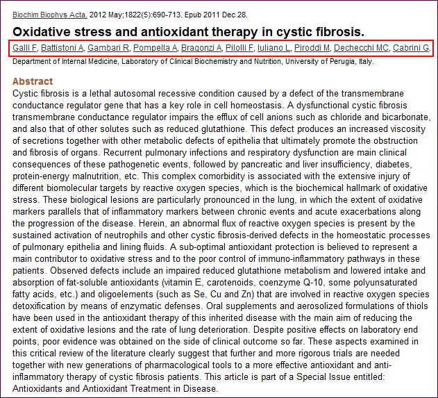 Screen capture of PubMed abstract display with author name links