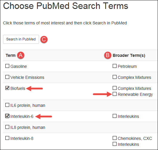 New feature to select MeSH terms to build a PubMed search