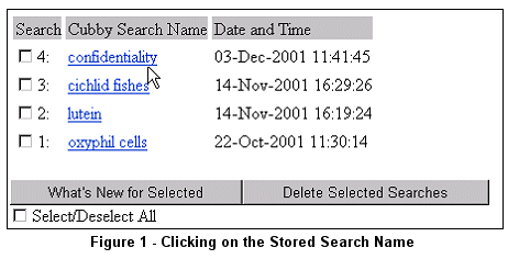 Clicking on the Stored Search Name