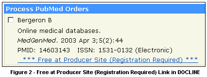 Figure 2: Free at Producer Site (Registration Required) Link in DOCLINE