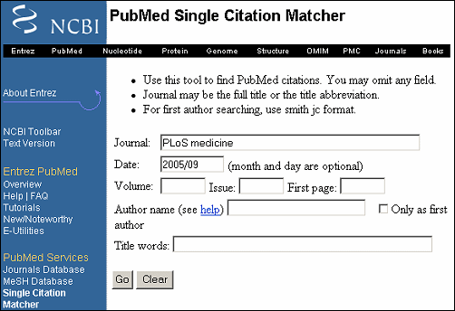 Screen capture of Single Citation Matcher with date added to search.