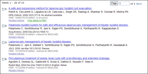 PubMed's new Summary format display.