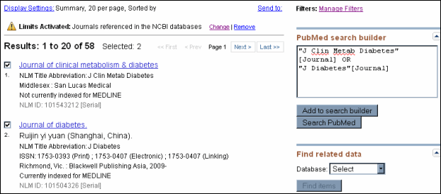 Screen capture of Using PubMed  search builder.