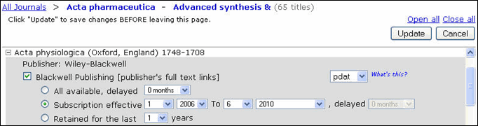 Screen capture of Current LinkOut Library Submission Utility date range.