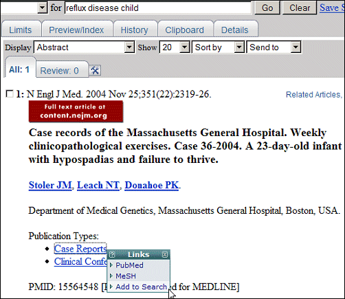 Screen capture of citation context menu.