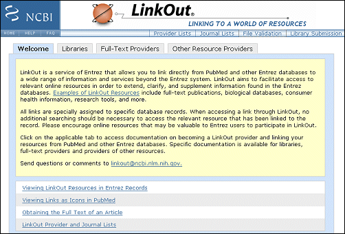 Screen capture of LinkOut homepage.