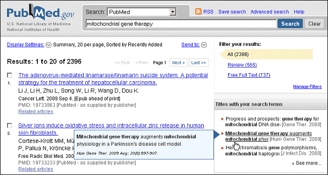 PubMed Citation Display.