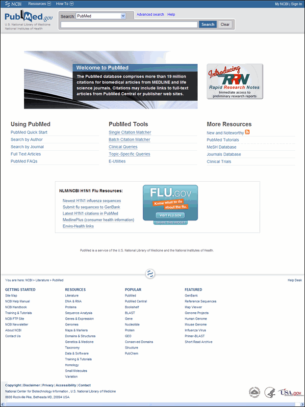 New PubMed Homepage.