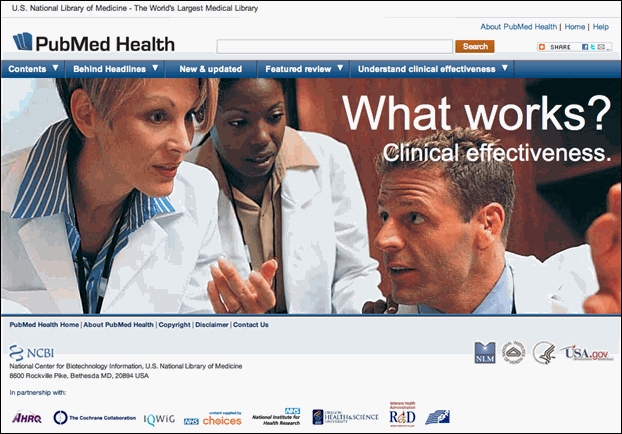 Screen capture of PubMed Health homepage.