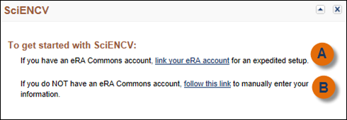 Screen capture of SciENcv portlet in My NCBI Homepage
