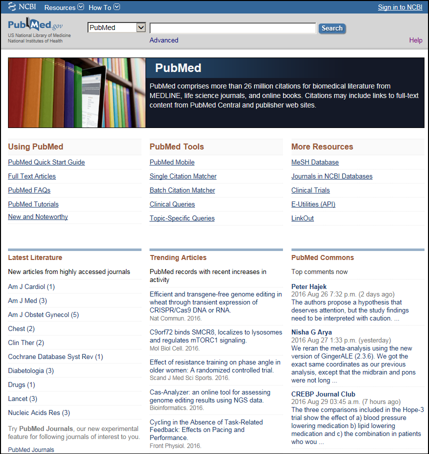 Pubmed Homepage Enhanced Nlm Technical Bulletin 2016 Sep Oct