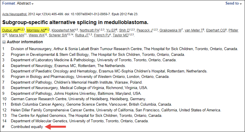 equally contributing authors in pubmed abstract display.