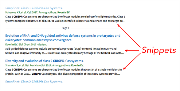 Article abstract snippets in search results.