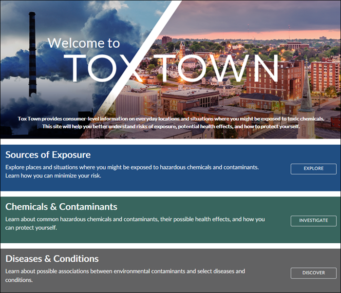 screen shot of new Tox Town design.