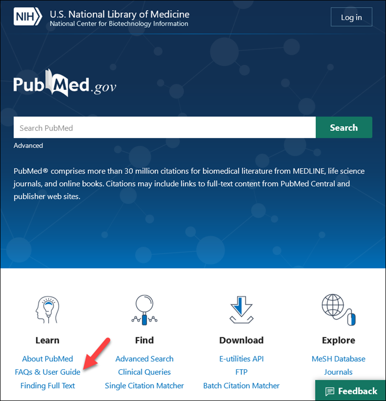 screenshot of new PubMed homepage.