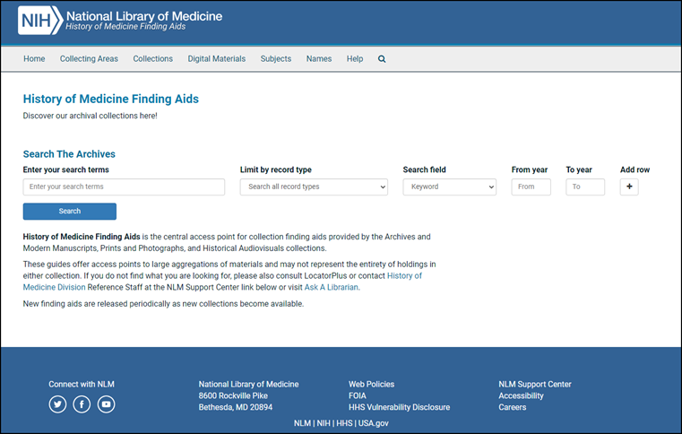 Figure 1: New finding aids platform homepage