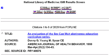 screen shot of Display of First Citation Retrieved