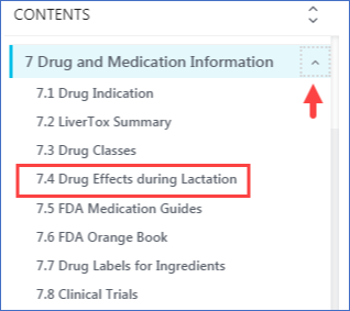 Screen capture of PubChem compound record with section on Drug Effects during Lactation.