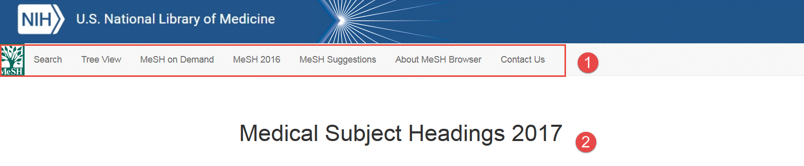 Screen capture of the main MeSH Browser search screen with red arrow pointing to Find Exact Term.