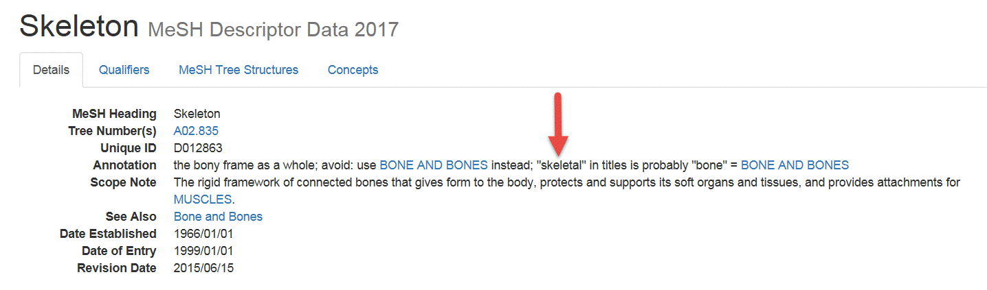 MeSH Browser and you are taken directly to the correct descriptor, Bone