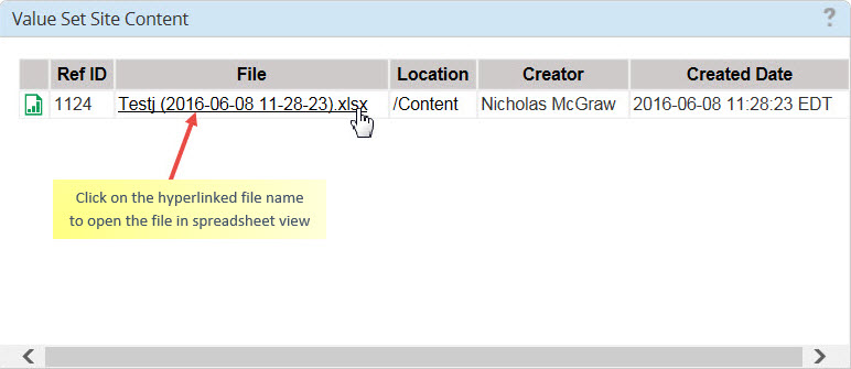 Fig. 22: Select Value Set File to Open in Spreadsheet View