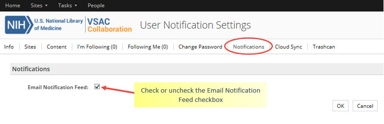 Fig. 31: Email Notification Feed Checkbox